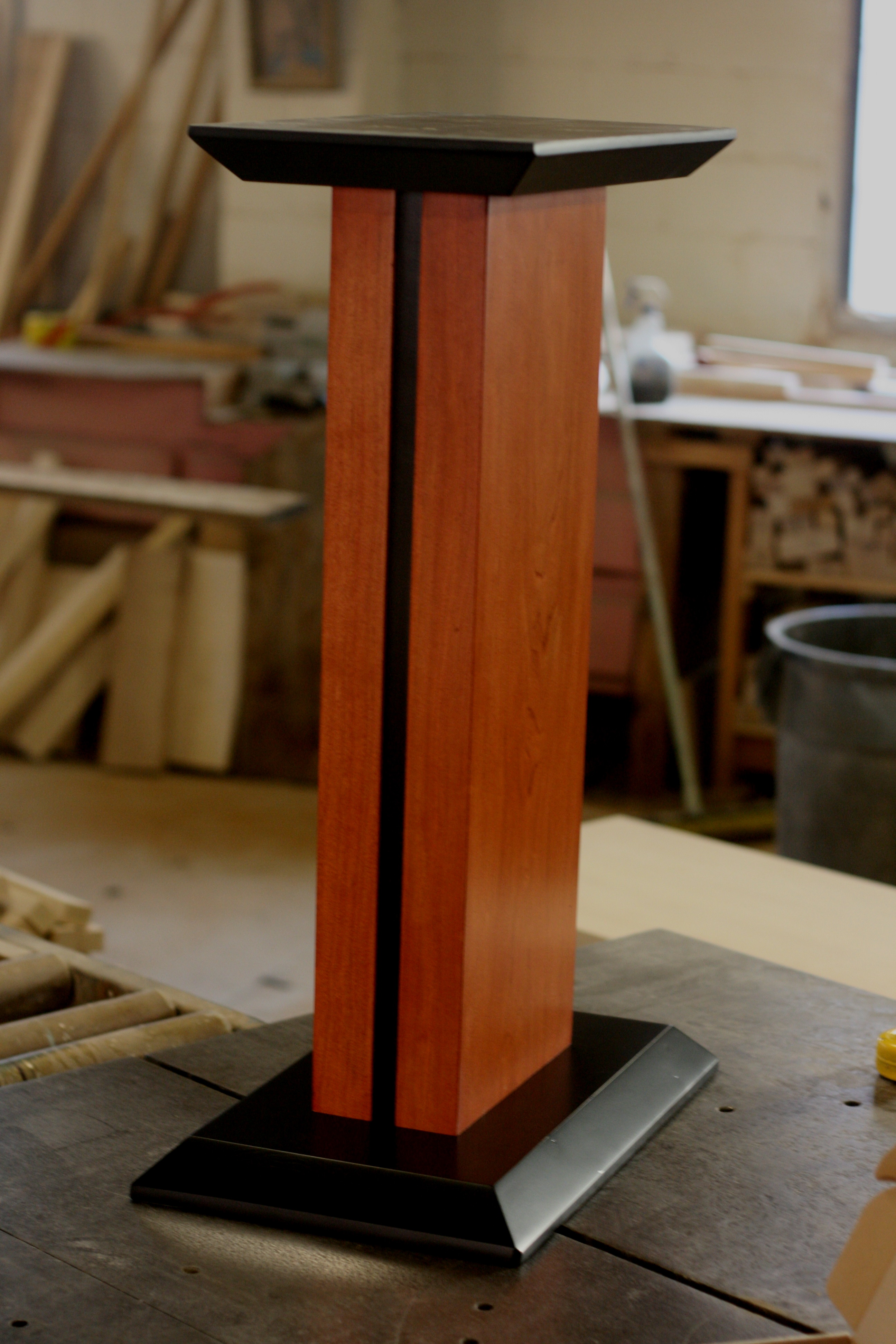 Maple with Dark Cherry stain and Black Top, Stripe, and Base